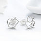 Sterling silver cat-heart stud earrings, side view showing hollow cat and heart shapes