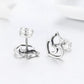 Sterling silver cat-heart stud earrings shown with matching back posts