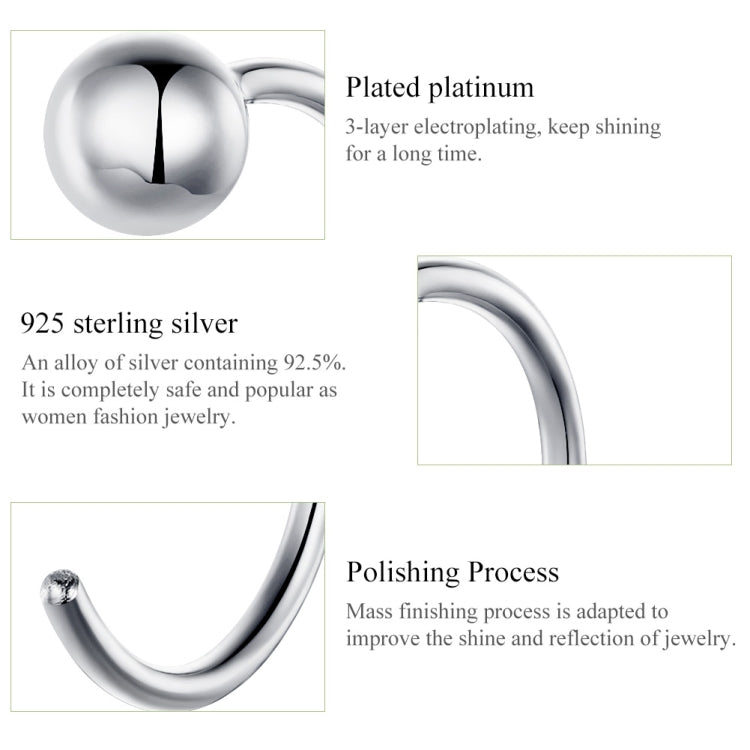 Earring detail card showing plated ball tops and curved hoop wires