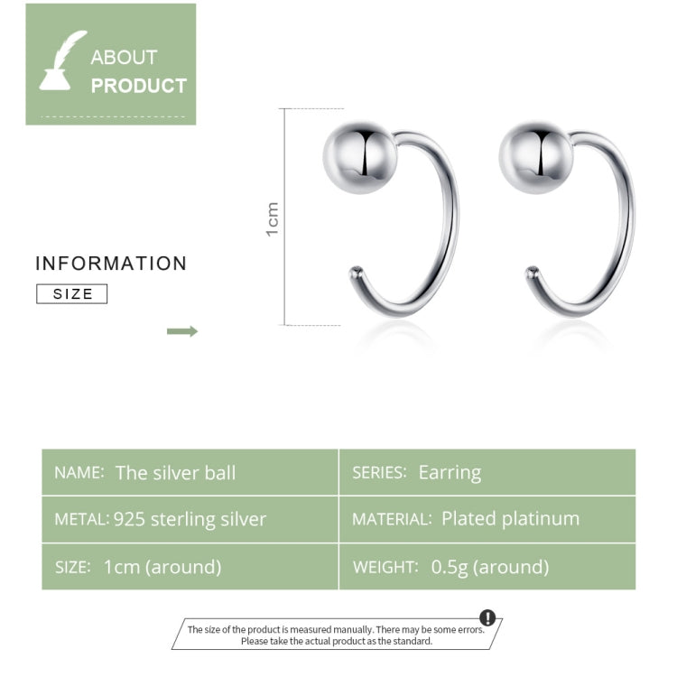 Silver ball hoop earrings information graphic with size and material callouts