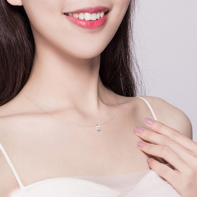 Sterling silver round zircon pendant necklace worn with delicate thin chain