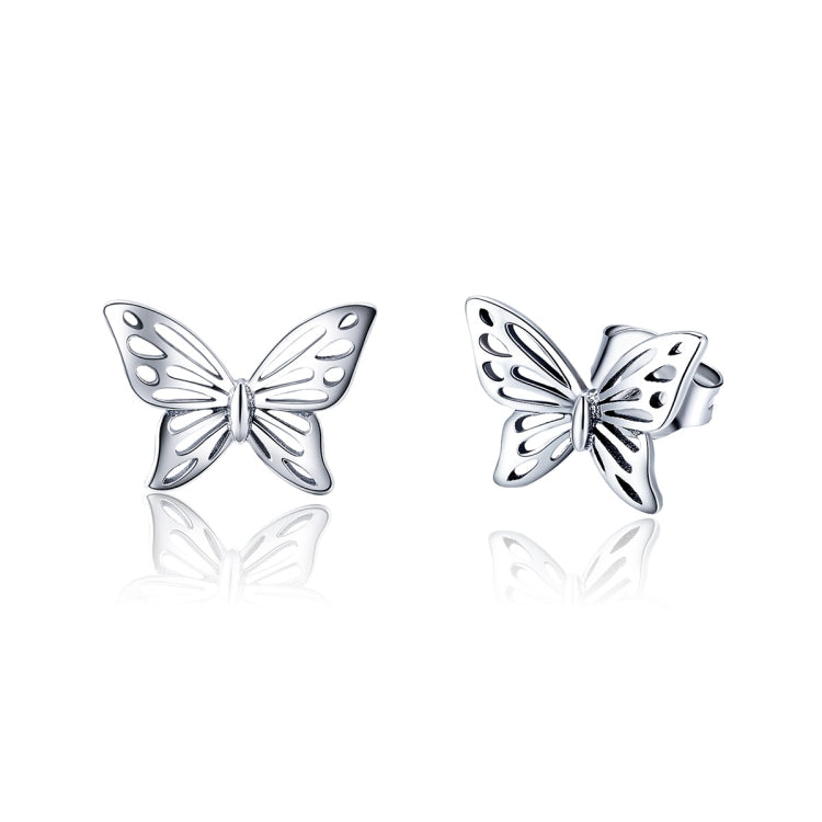 Sterling silver butterfly stud earrings with cutout wings and central bow detail