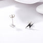 Lightning bolt stud earrings in sterling silver with black inlay, visible back posts