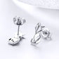 Sterling silver fox origami earrings, back view showing butterfly clasps