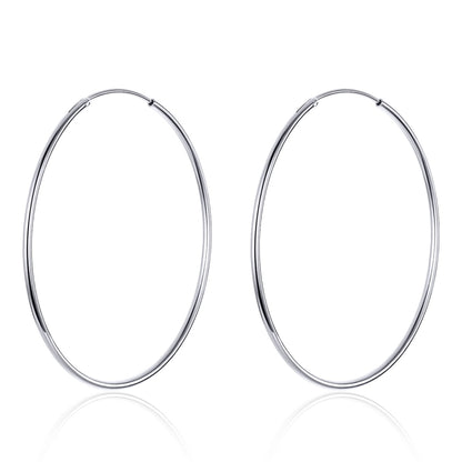 Platinum-plated sterling silver hoop earrings, large oval hoops with hinged clasp