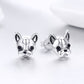 Sterling silver bulldog stud earrings, front view pair with black enamel detail