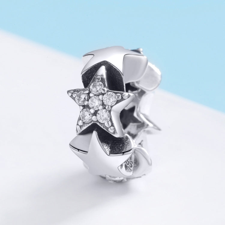 Silver star and crescent charm pendant with clear zircon inlay on chain