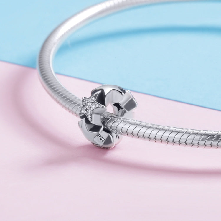 Zircon star bead charm on S925 sterling silver bracelet with snake chain