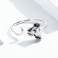 Silver mouse open ring with circular band and inset CZ-like accents