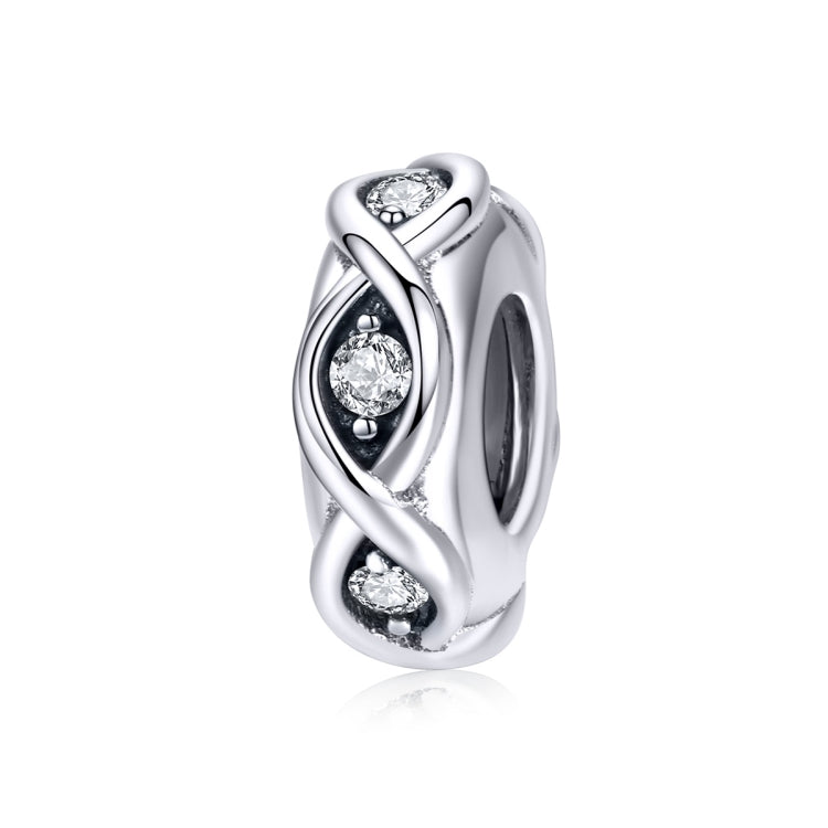 Sterling silver zircon bead charm with oval cutout design and three clear stones
