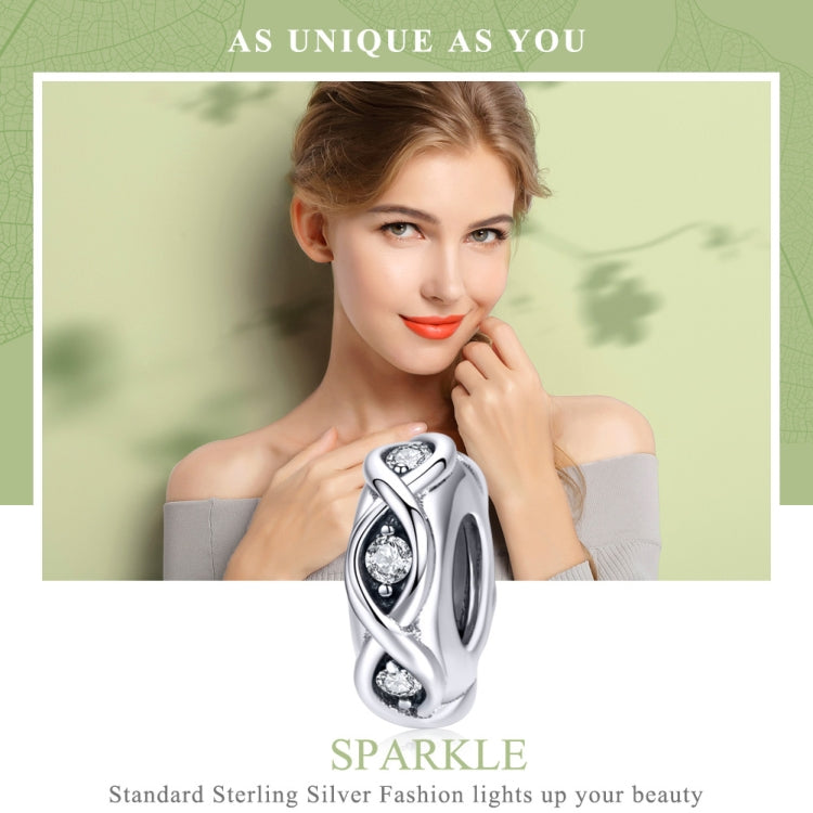 Sterling silver zircon bead charm, oval links with three clear stones