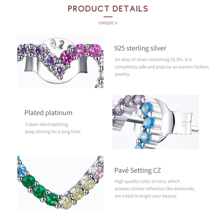 Sterling silver heart zircon earrings detail with multicolor pavé stones