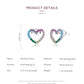 Set of two heart-shaped stud earrings with rainbow CZ stones on sterling silver