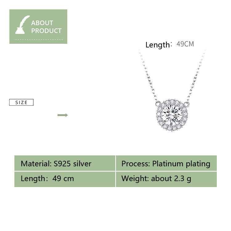 Silver zircon halo pendant necklace, round center stone on a fine chain