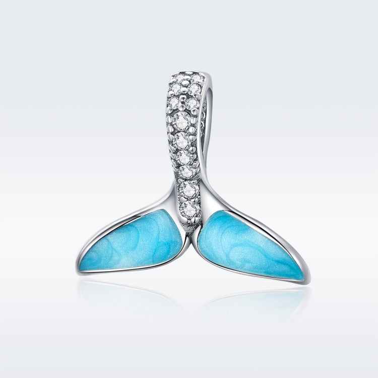Sterling silver fishtail pendant with blue enamel and rhinestone detail