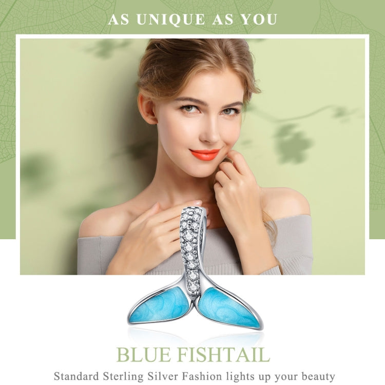 Sterling silver ocean fishtail pendant necklace with blue enamel fins on chain