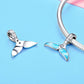 Sterling silver fishtail charm pendant with blue enamel fins on a bead chain