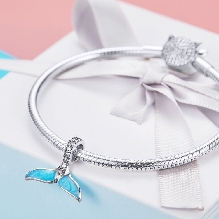 Sterling silver snake chain necklace with fishtail pendant and blue enamel fins
