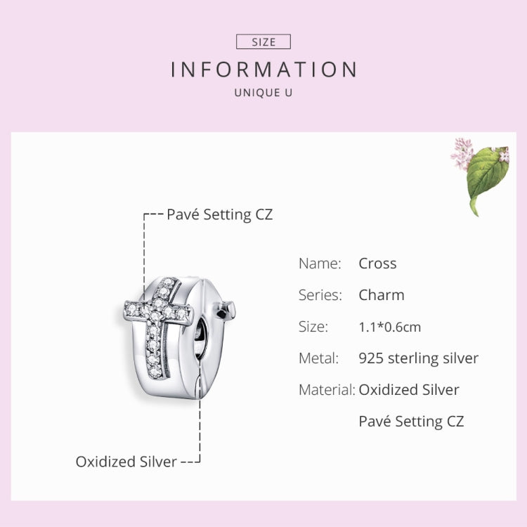 Silver cross charm bead with pavé CZ, oxidized 925 sterling silver