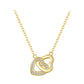 Gold sterling silver necklace with interlocking heart pendant and clear stones