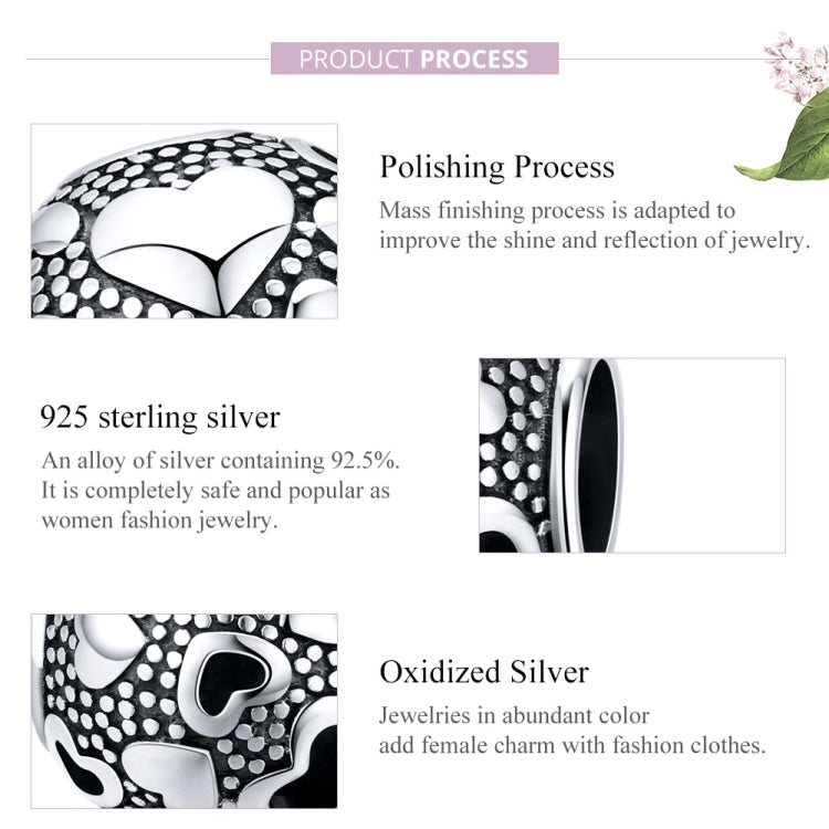 925 sterling silver heart motif bead charm with black-and-white patterned enamel