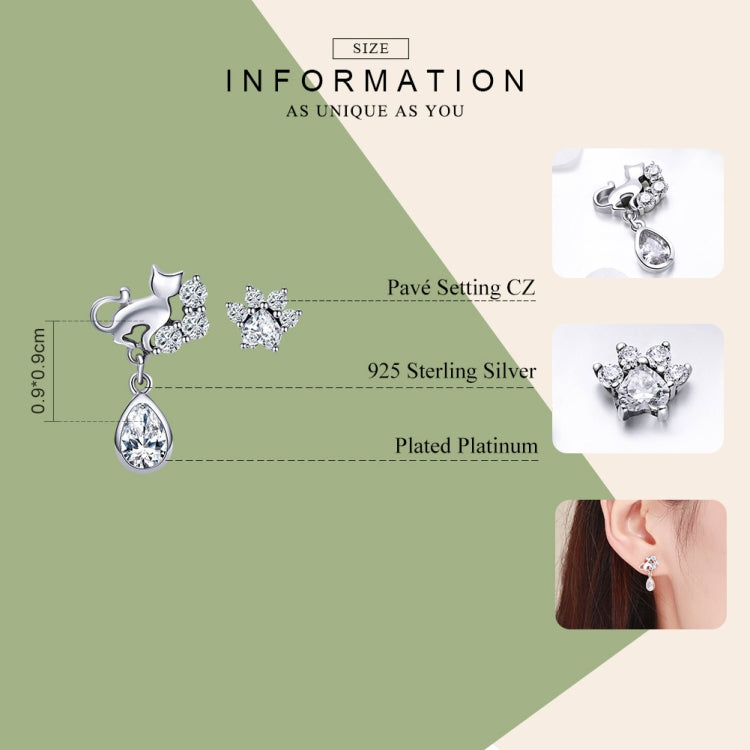 Sterling silver cat drop earrings with pavé CZ and teardrop dangle