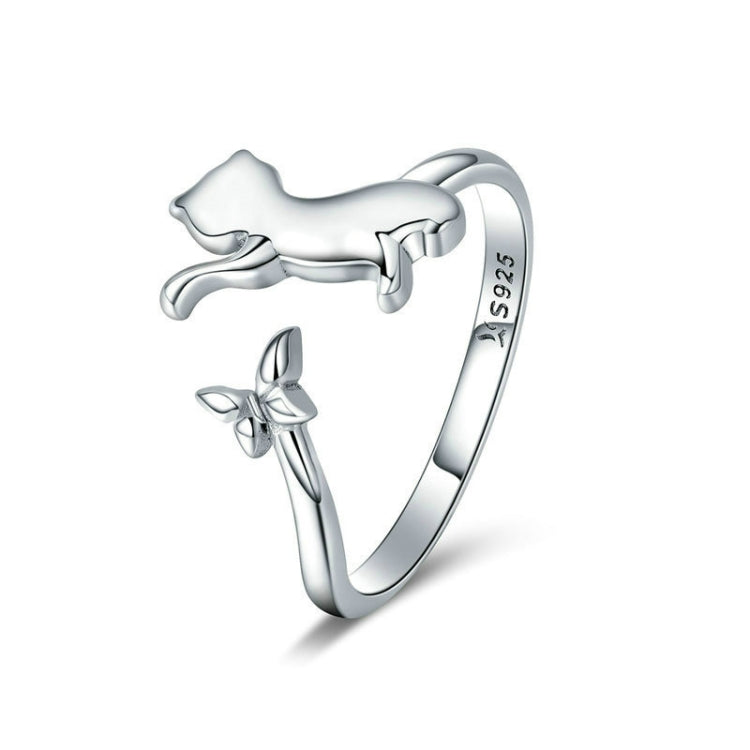 Sterling silver cat companion ring with bow charms; 925 stamp on the band