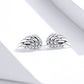 Sterling silver wing stud earrings with pavé crystal accents, pair