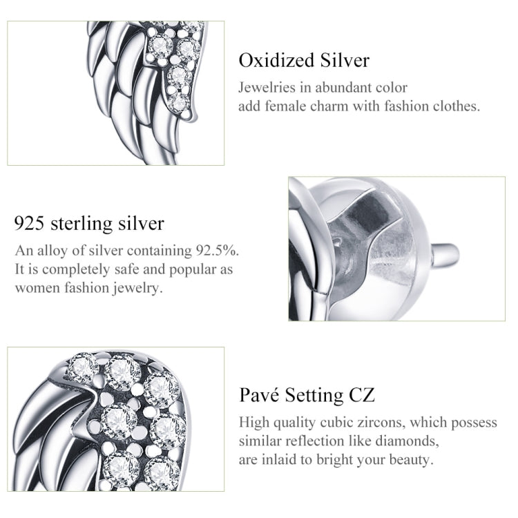 Sterling silver wing earrings with pavé CZ and oxidized finish