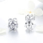 Round clear zircon stud earrings in sterling silver, back view shows posts