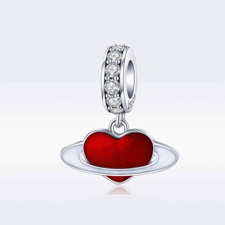 S925 sterling silver charm with red heart and planet ring pendant