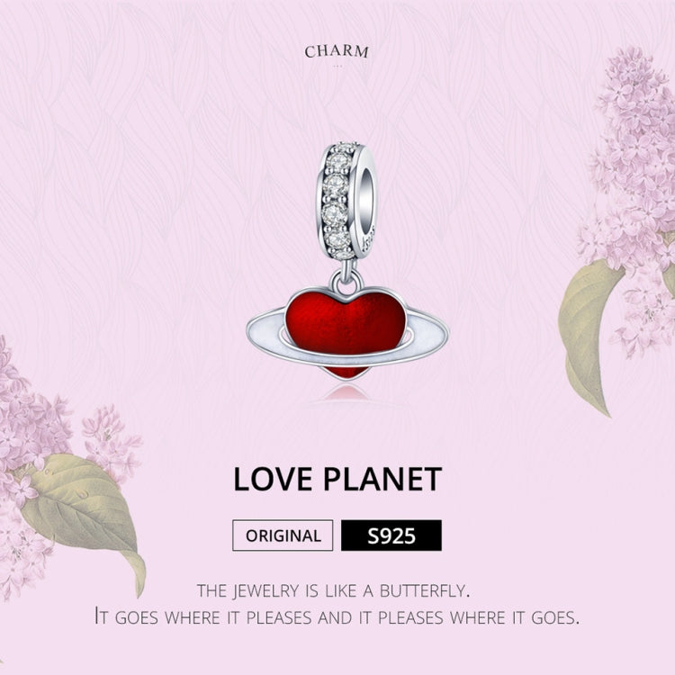 S925 sterling silver red heart planet charm pendant