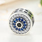 S925 sterling silver evil-eye bead with blue and clear crystals and side cutout pattern
