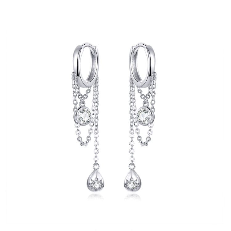 Sterling silver hoop earrings with zircon chain tassels