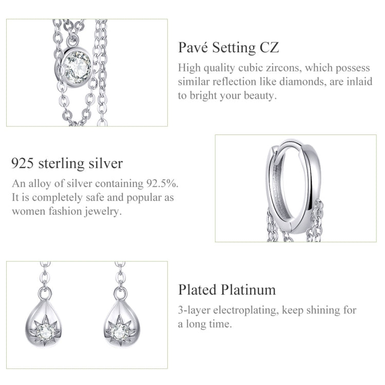 Sterling silver drop earrings with zircon teardrop charms and chain tassels
