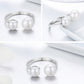 Sterling silver open ring with two round white pearl-style cabochons, side-by-side