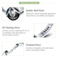 Sterling silver open ring design with black pearl charm and chain detail