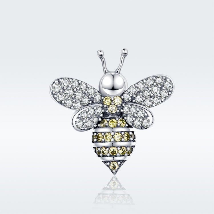 Sterling silver bee bead charm with clear and yellow stones