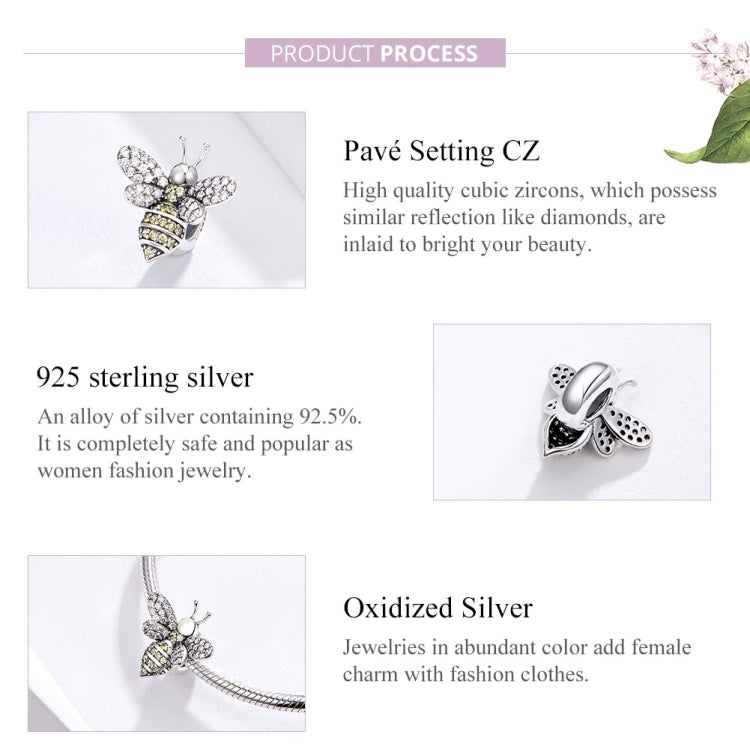 Sterling silver bee bracelet charm with pavé CZ and oxidized silver details