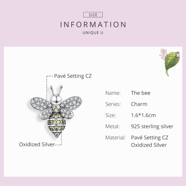 Sterling silver bee charm with pavé CZ wings and oxidized details