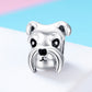Schnauzer dog charm bead in polished silver with black enamel facial details and side loops
