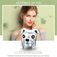 Schnauzer dog charm bead displayed on a model, polished silver with black enamel face