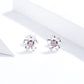 Sterling silver flower stud earrings with pink round zircon center and push-back clasp