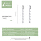 Long drop cz earrings shown on an information layout with front view and size diagram