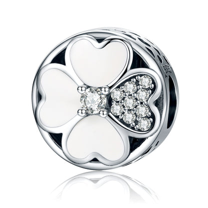 S925 sterling silver flower bead with heart petals and diamond accents
