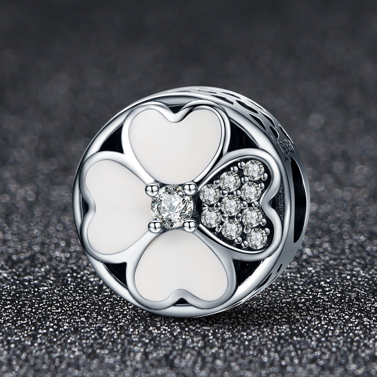 Sterling silver clover bead charm with heart petals and pavé crystals