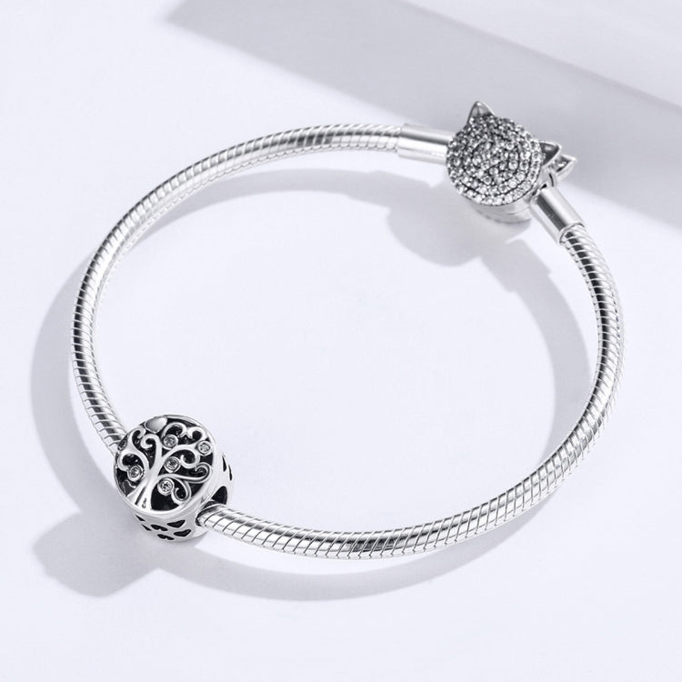 Silver snake bracelet with openable family tree charm bead and heart engraving