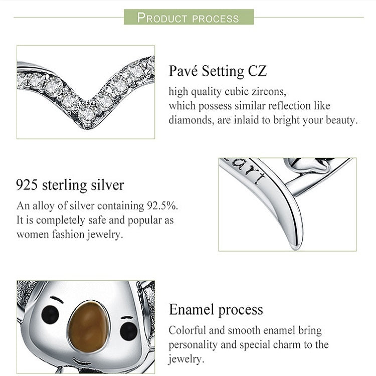 925 sterling silver koala necklace with pavé CZ and enamel details