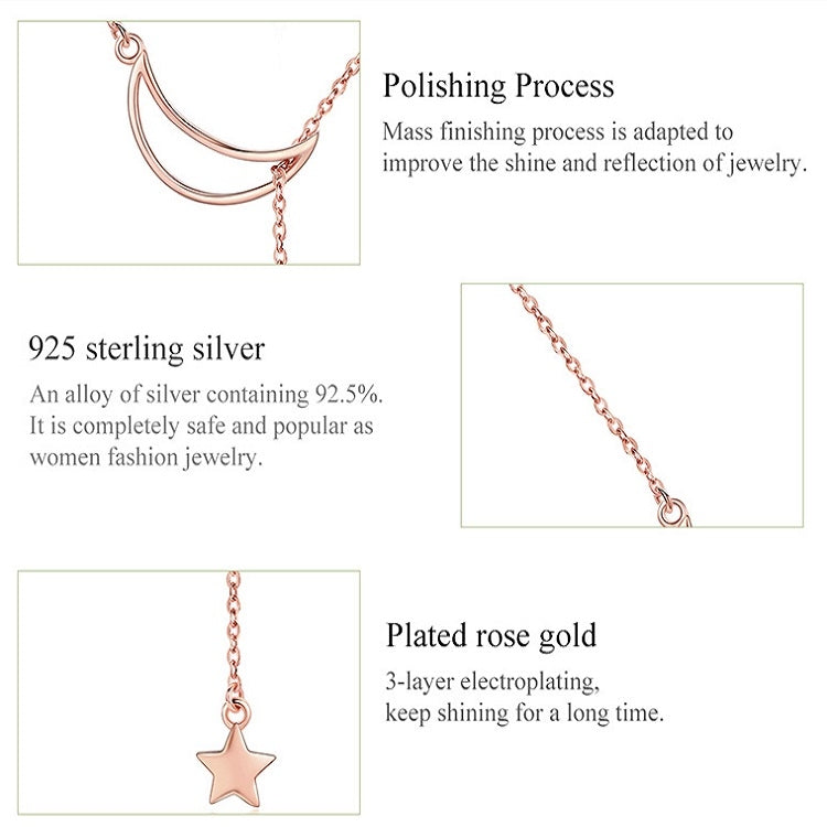 Rose-gold plated crescent charm necklace with small star pendant detail