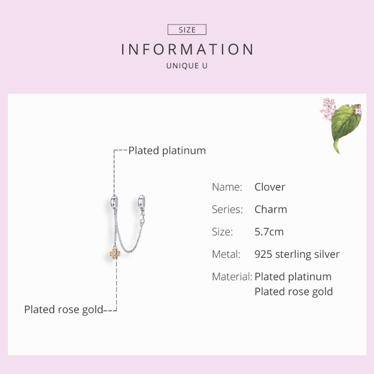 Plated clover charm bracelet safety chain with connector loops